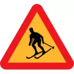 Предупреждающий знак Лыжный гонщик векторной графики