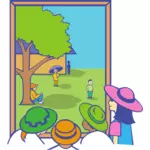 Kreskówka dla dzieci patrząc w okno