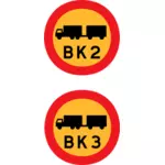 BK2 och BK3 lastbilar road underteckna vektorbild