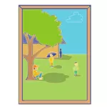 Vector clip art of kids playing around the school