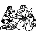 Samurai en vrouw vector illustraties