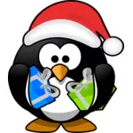 Vektör küçük resim kırmızı Noel şapka ile küçük penguen