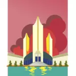 Vector tekening van de skyline van de futuristische stad in kleur