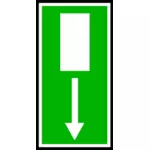 Porta de saída retangular verde atrás de sinal com desenho vetorial de fronteira