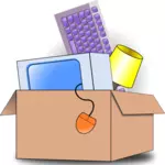 Vektor illustration av låda med hushåll objekt