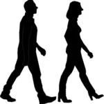 Man en vrouw lopen silhouet