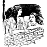 To kvinnelige søsken i sengen grafikk