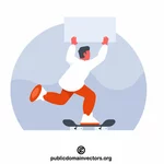 Skateboarder con uno striscione