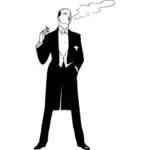 एक tuxedo में धूम्रपान