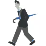 Vektor Zeichnung der Mann zu Fuß mit einem Regenschirm unterm arm