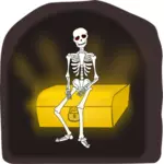 Esqueleto sentado en la ilustración de vector de pecho de tesoro