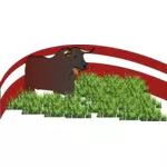 Grafica vettoriale di toro al pascolo di erba