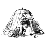 En klovn i telt med klovn-hunden vektor image