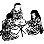 テーブルの周りの日本の子供たち