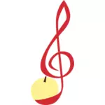 Vector illustration of treble clef made of a peeled apple