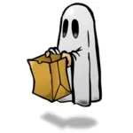 Ghost met een papieren zak met schaduw vector afbeelding