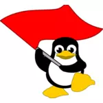 Tux mává rudá vlajka vektorový obrázek