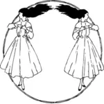 Gambar vektor dua gadis dalam lingkaran