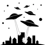 UFOer angrep byen vector illustrasjon