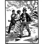 Uncle Sam, Lady Liberty und ein Arbeiter, ein Wrack zu entkommen