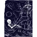 Vector de dibujo de esqueleto descubrimiento en el naufragio