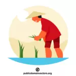 Vietnamesischer Bauer erntet Reis