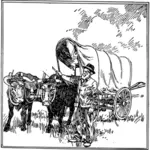 Oxen pulling a wagon vector illustration