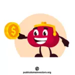 Personaggio del portafoglio con una moneta