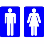 Vektorgrafikken blå mannlige og kvinnelige rektangulære toalett tegn