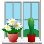 Clip-art de janela com dois vasos de plantas