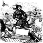 Gambar vektor wanita tua yang menavigasi kapal