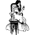 Illustrazione vettoriale di donna elegante, godendo di un vino in sedia