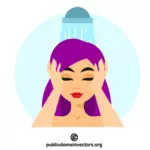 Nainen pesemässä hiuksiaan