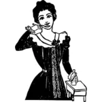 Vector afbeelding van retro vrouw drinken van geneeskunde