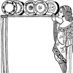 אישה עם צלחות קרמיקה דקורטיביים וקטור אוסף