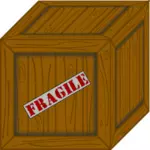 Ilustração em vetor 3D de uma caixa de madeira com etiqueta frágil