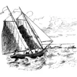Jacht w niesforne morze grafika wektorowa