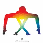 Silhueta colorida pose da ioga