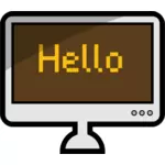 בתמונה וקטורית של מחשב שולחני עם המילה שלום על המסך שלה