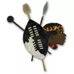 Vektorgrafik av objekt och huvudet av en Zulu krigare
