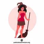 Cute witch with a broom