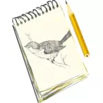 Bloc de dibujo dibujo de un pájaro en una plataforma