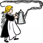 Ilustração em vetor de garota carrega grande bule de café fumegante