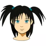 Vektor ClipArt-bilder av anime tjej med långt hår