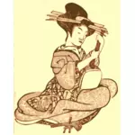Geisha sosteniendo instrumento musical vector illustration