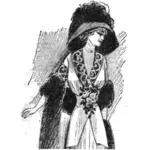 Vestido de flores de mujer con sombrero grande