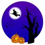 Halloween krajina s čarodějnice vektorové kreslení