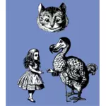 אליס בארץ הפלאות עם החתול ואווז בתמונה וקטורית