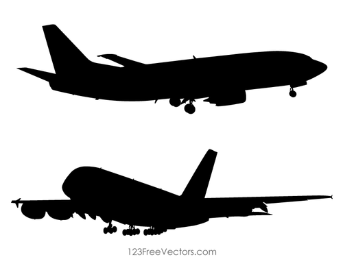 Passagerar flygplan silhuetter