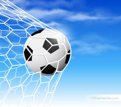 Balon de futbol en meta en la red - Vectores de dominio público